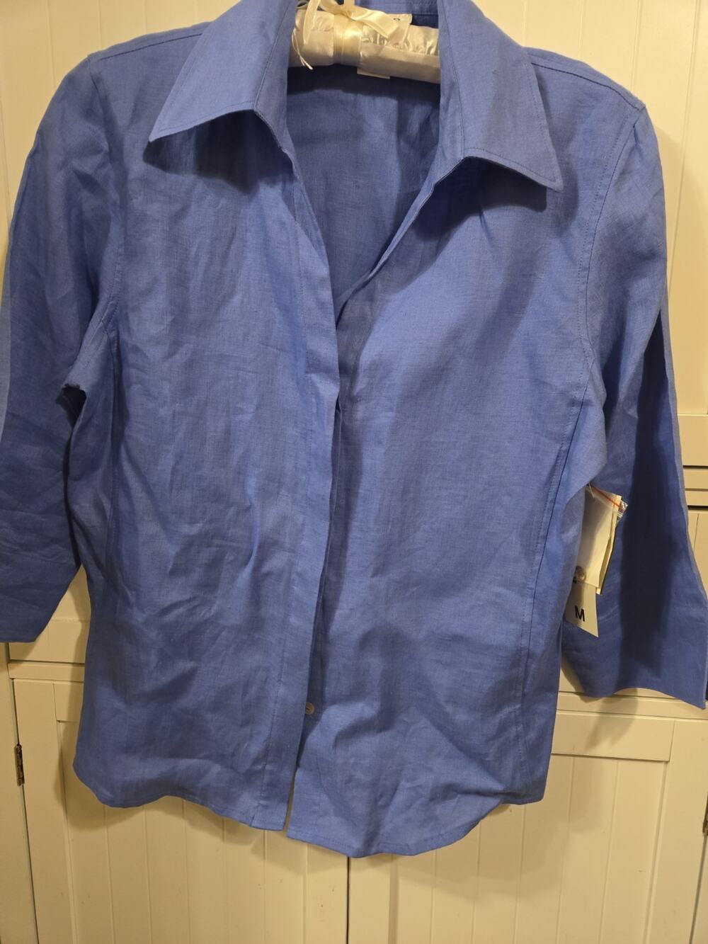 David N. Linen Shirt Womens Medium Green Button Front Old Money Capsule Summer